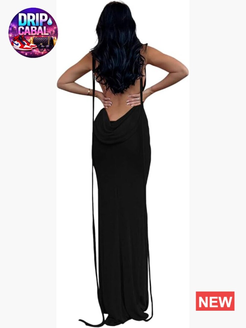 Backless Bodycon Dress Halter Cowl Neck Spaghetti Strap Mermaid Maxi Dress